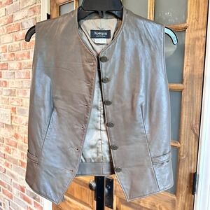 Marquis Leather Vest Women Small Taupe Brown Button Front‎ Cinch Back Canada